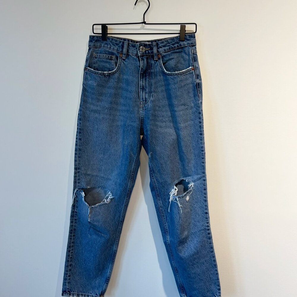 Zara Straight Leg Ripped Jeans